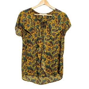 Daniel Rainn Summer Top Jewel Tone Paisley Print Cap Sleeve Blouse Size Small